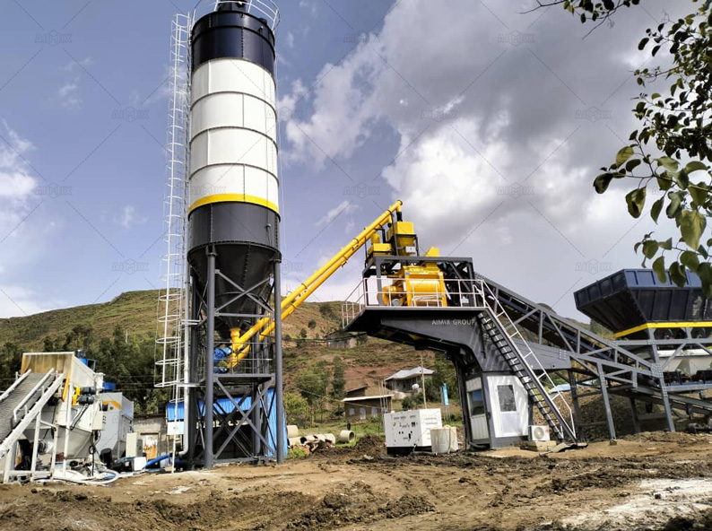 AJY75 mobile concrete batching plant operation in Ethiopia